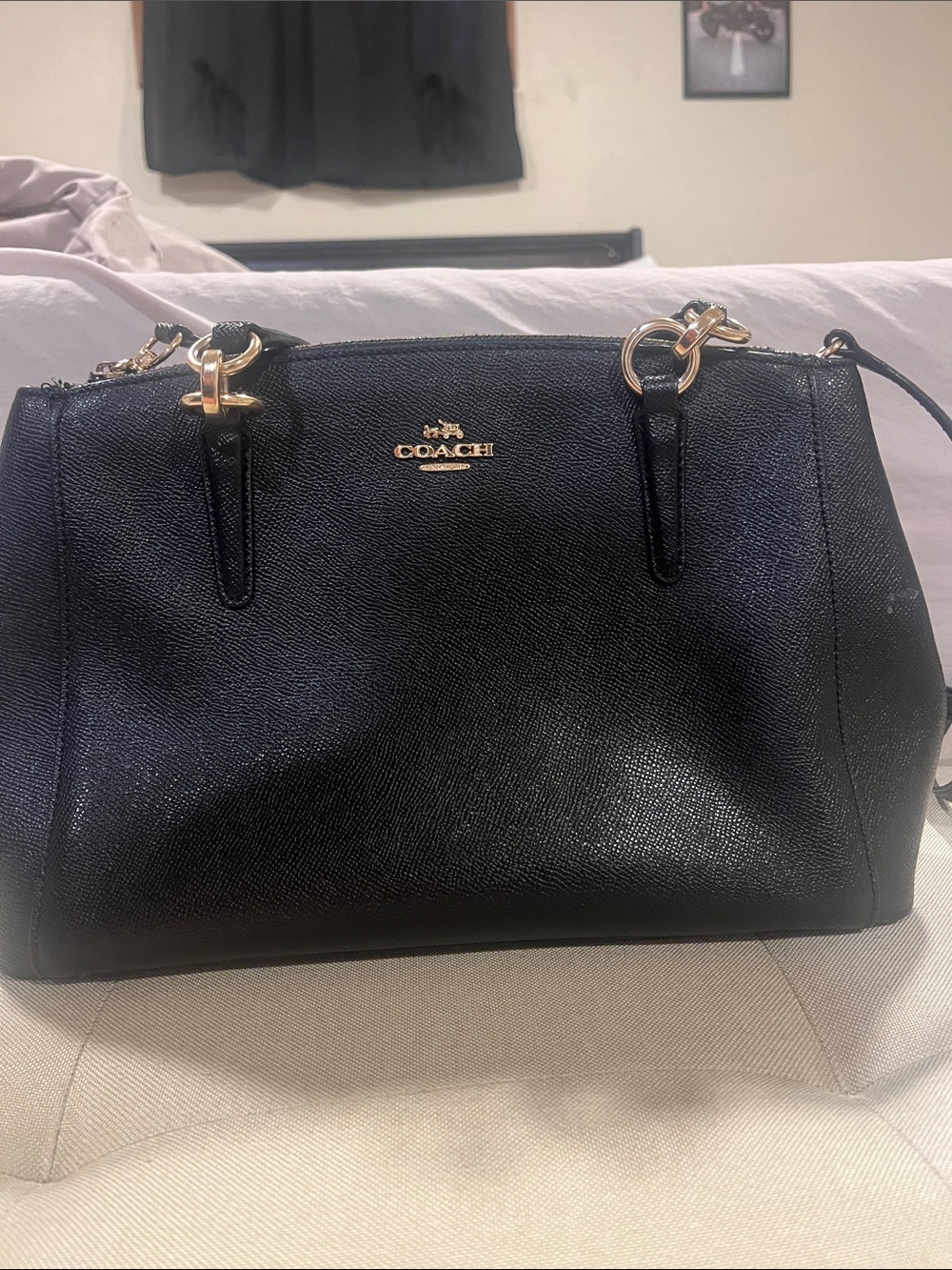 COACH Black Leather Satchel with Gold-Tone Hardware